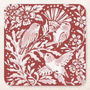 Dessous-de-verre Carré En Papier Oiseaux de bois rouge brique sur chardon