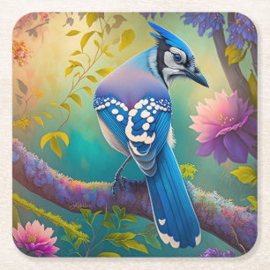 Dessous-de-verre Carré En Papier Oiseaux d'Imaginaire Jay bleu