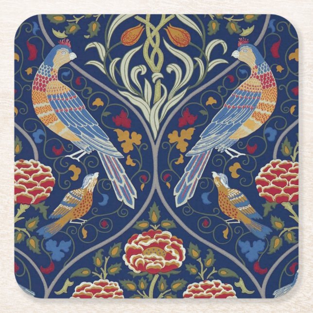 Dessous-de-verre Carré En Papier Oiseaux et fleurs, William Morris (Devant)