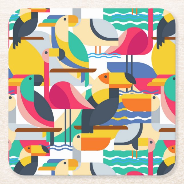 Dessous-de-verre Carré En Papier Oiseaux tropicaux géométriques (Devant)