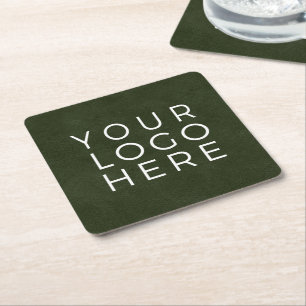Dessous-de-verre Carré En Papier Olive Green Leather Look Custom Business Logo