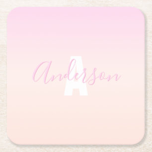 Dessous-de-verre Carré En Papier Ombre de couleur rose pâle et rose pâle Nom et mon