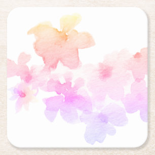 Dessous-de-verre Carré En Papier *~* Ombre doux Peach Peach Pink Floral Aquarelle