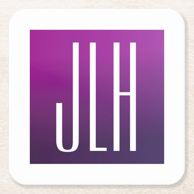 Dessous-de-verre Carré En Papier Ombre violet et initiales blanches ou autre texte (Devant)