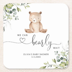 Dessous-de-verre Carré En Papier On peut attendre le baby shower d'eucalyptus