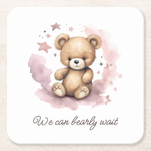 Dessous-de-verre Carré En Papier On peut attendre le Baby shower rose Pastel