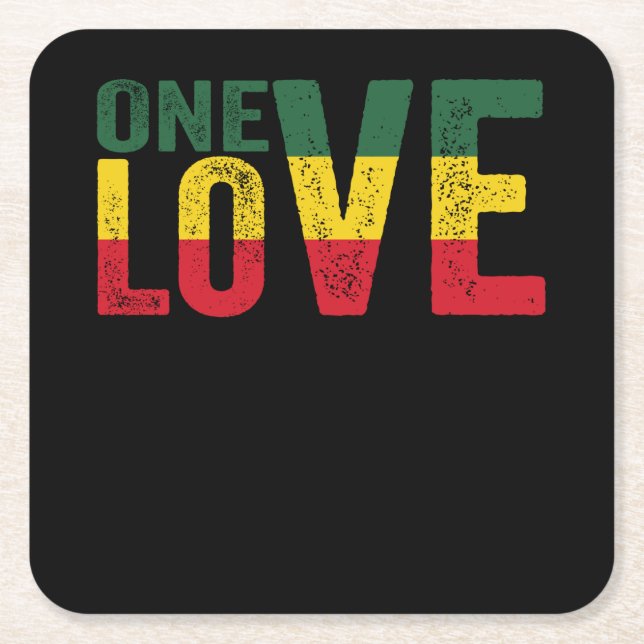 Dessous-de-verre Carré En Papier One Love Jamaican Rasta Reggae (Devant)