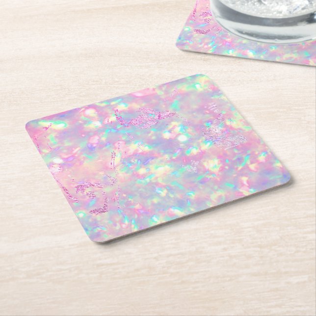 Dessous-de-verre Carré En Papier opale rose violet brillant (Incliné)