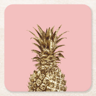 Dessous-de-verre Carré En Papier Or assez girly élégant et ananas de rose en past