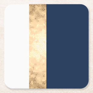 Dessous-de-verre Carré En Papier or élégant de faux, bleu marine, rayures blanche