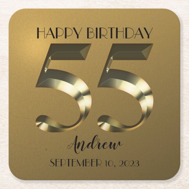 Dessous-de-verre Carré En Papier Or métallique 55e anniversaire (Devant)