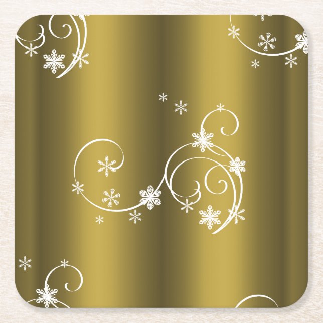 Dessous-de-verre Carré En Papier Or métallique, Fils blancs Noël (Devant)