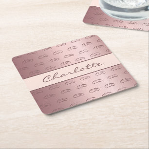 Dessous-de-verre Carré En Papier Or rose rose vierge monogramme initiales nom chic