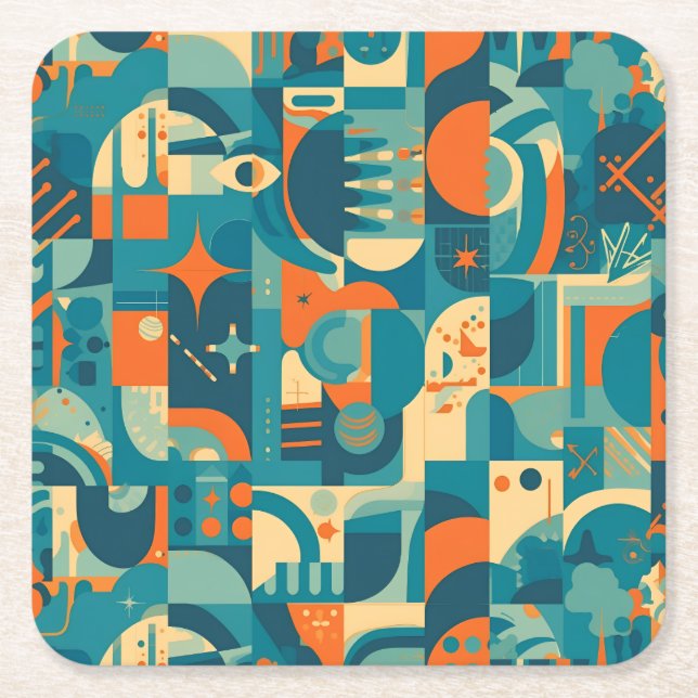 Dessous-de-verre Carré En Papier Orange and Teal Geometric Abstract (Devant)
