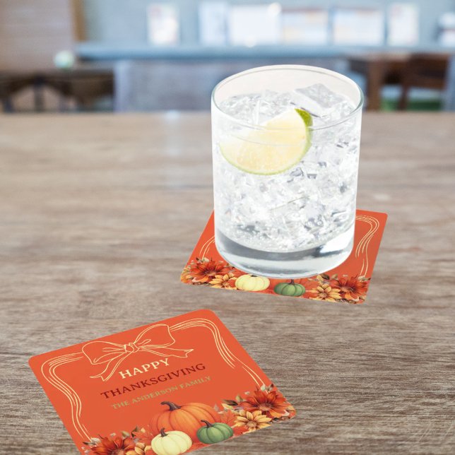 Dessous-de-verre Carré En Papier Orange de Thanksgiving orangé à la main citrouille (Créateur téléchargé)