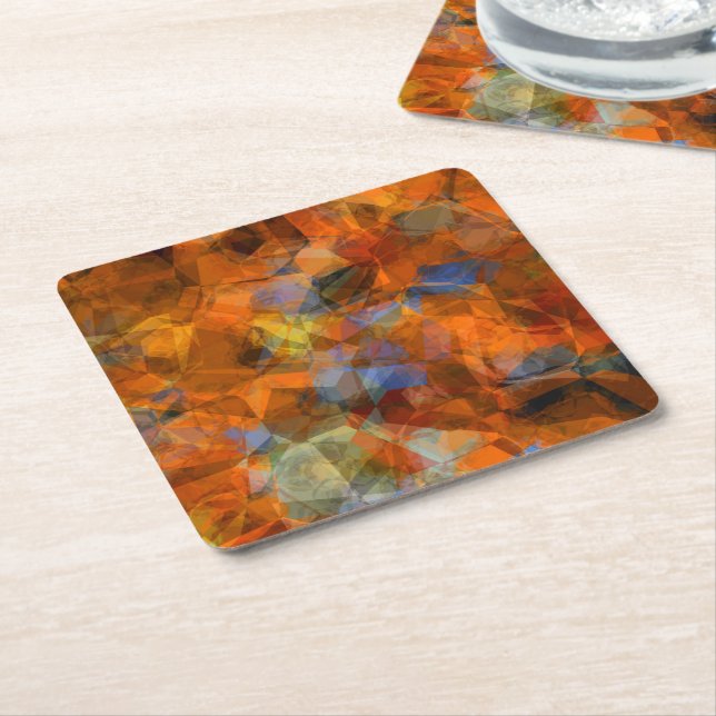 Dessous-de-verre Carré En Papier Orange rouillé Conception abstraite moderne (Incliné)
