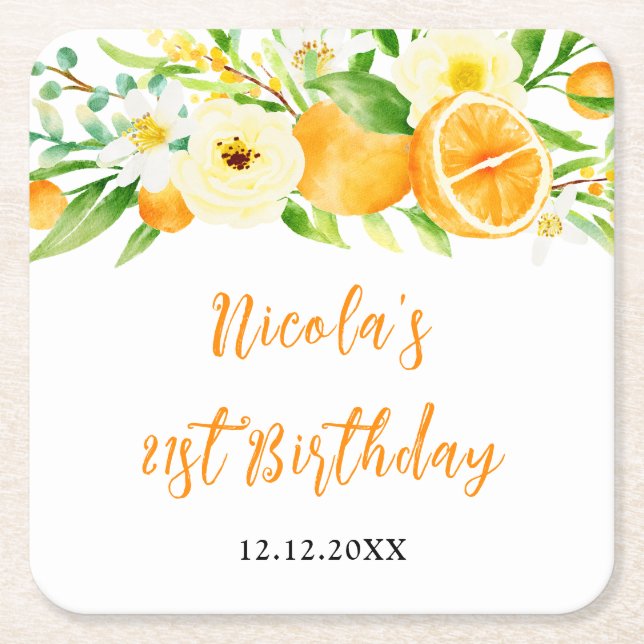 Dessous-de-verre Carré En Papier Oranges Citrus Anniversaire (Devant)