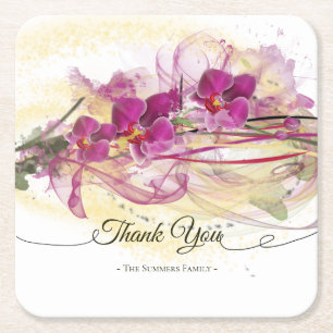 Dessous-de-verre Carré En Papier Orchidées violettes Calligraphie de l'art Abstrait