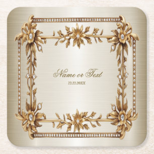 Dessous-de-verre Carré En Papier Orné Or de la Partie Rectangle Fleurs Dimond brill