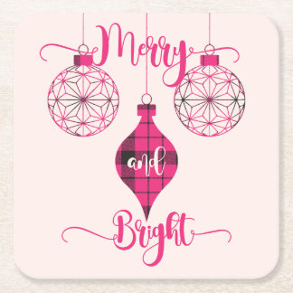 Dessous-de-verre Carré En Papier Ornement à carreaux rose vif Merry and Bright