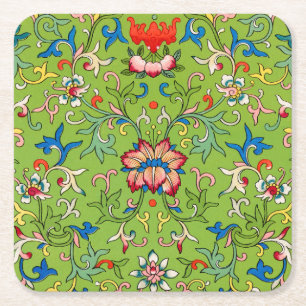 Dessous-de-verre Carré En Papier Ornement chinois vintage Owen Jones floral vert
