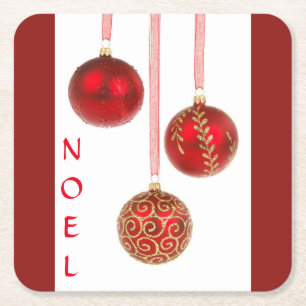 Dessous-de-verre Carré En Papier Ornements de Noël à Balles rouges