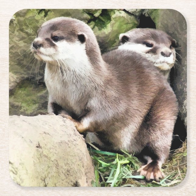 DESSOUS-DE-VERRE CARRÉ EN PAPIER OTTERS (Devant)
