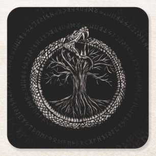 Dessous-de-verre Carré En Papier Ouroboros avec l'arbre de la vie