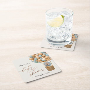 Dessous-de-verre Carré En Papier Ours, Ballons Bleus, Ballons à Air Chaud, Baby sho