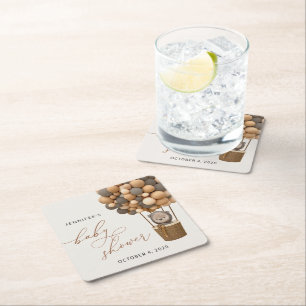 Dessous-de-verre Carré En Papier Ours, Ballons Brown, Ballons à air chaud, Baby sho