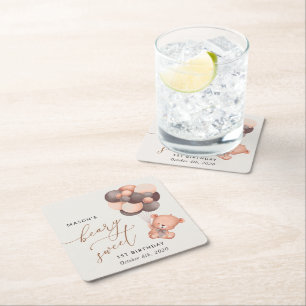 Dessous-de-verre Carré En Papier Ours, Ballons Brown, Premier Anniversaire