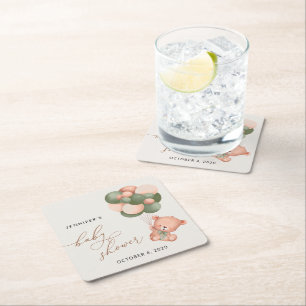 Dessous-de-verre Carré En Papier ours bébé, ours en peluche, ballons verts, Baby sh