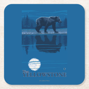 Dessous-de-verre Carré En Papier Ours dans le clair de lune - Yellowstone