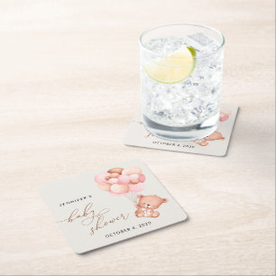 Dessous-de-verre Carré En Papier Ours De Bébé, Ours En Teddy, Ballons Roses, Baby s