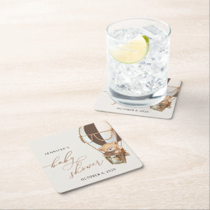 Dessous-de-verre Carré En Papier Ours en peluche, Ballon Brown à air chaud, Baby sh