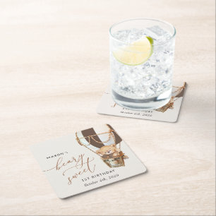 Dessous-de-verre Carré En Papier Ours en peluche, ballon Brown à air chaud, premier