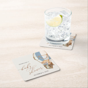 Dessous-de-verre Carré En Papier Ours en peluche, Bleu à air chaud, Baby shower