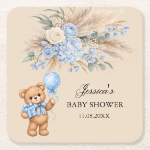 Dessous-de-verre Carré En Papier Ours en peluche des Pampas bleus Roses Baby Shower