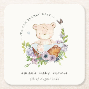 Dessous-de-verre Carré En Papier Ours En Teddy Cute Dans Panier Fleur Baby shower B