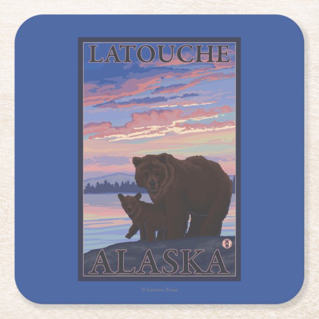 Dessous-de-verre Carré En Papier Ours et CUB - Latouche, Alaska (Devant)