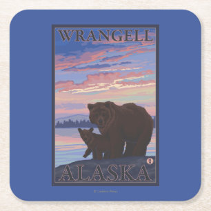 Dessous-de-verre Carré En Papier Ours et CUB - Wrangell, Alaska