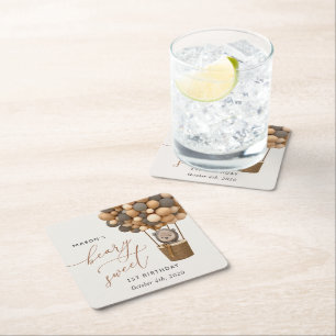 Dessous-de-verre Carré En Papier Ours mignon, Ballons Brown, Premier anniversaire