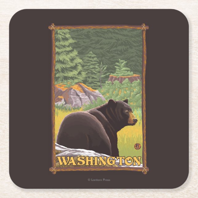 Dessous-de-verre Carré En Papier Ours noir en forêt - Washington (Devant)