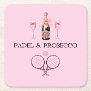 DESSOUS-DE-VERRE CARRÉ EN PAPIER PADEL COASTER : PADEL & PROSECCO CLASSIQUE ROSE/NO