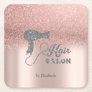 Dessous-de-verre Carré En Papier Paillettes Ombre Rose Gold Cœurs,Sèche-cheveux