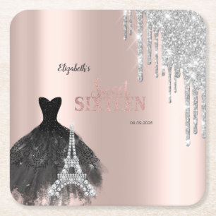 Dessous-de-verre Carré En Papier Paillettes qui dégoulinent,Robe,Tour Eiffel Sweet
