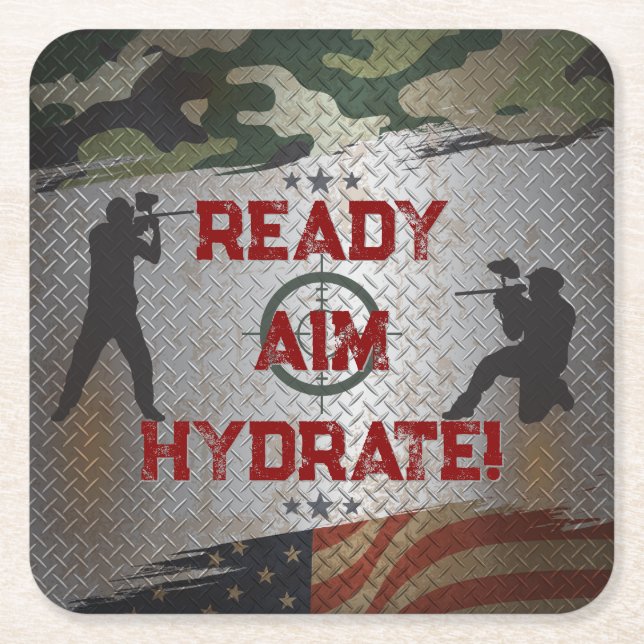 Dessous-de-verre Carré En Papier Paintball Anniversaire Partie Camo militaire USA (Devant)