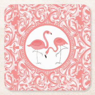 Dessous-de-verre Carré En Papier Paires mignonnes de Flamants roses roses avec des