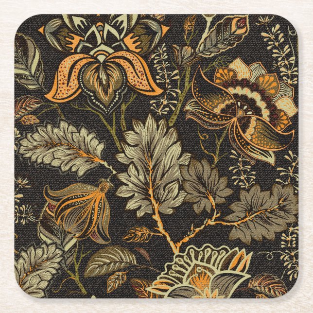 Dessous-de-verre Carré En Papier Paisley floral indien, motif sans couture ethnique (Devant)