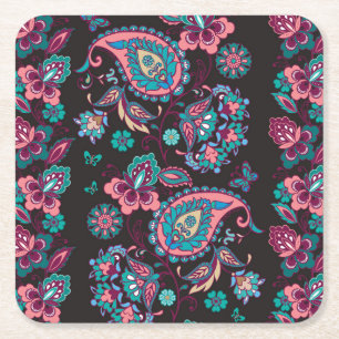 Dessous-de-verre Carré En Papier Paisley Stripe : Noir Décoratif Sans Seamless